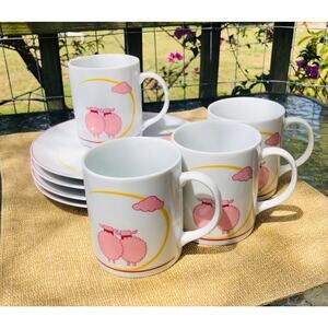 Toscany Japan Pink Sheep Lambs Set Coffee Tea Mug Luncheon Salad Plate Snack Set